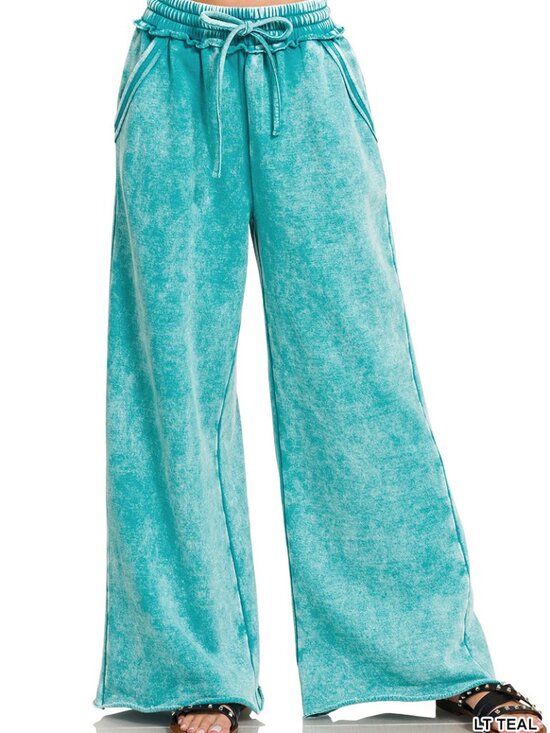 Zenana Pants - 210.  NWT Zenana Acid Wash Fleece Wide-Leg Sweatpants with Drawstring Waist